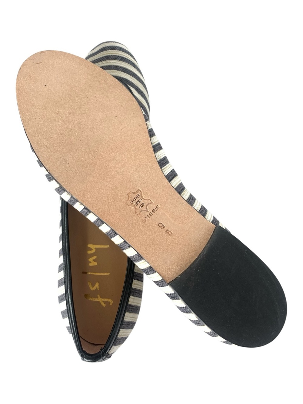 NEW French Sole FS/NY Olivia Ballet Flats Black Beige Stripe Made In Spain SZ 9 - Picture 8 of 16